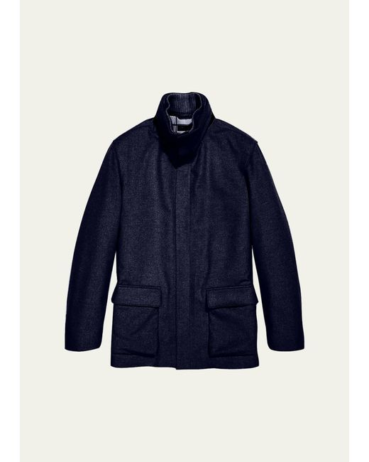 Loro Piana Blue Winter Voyager Cashmere Storm System Coat for men