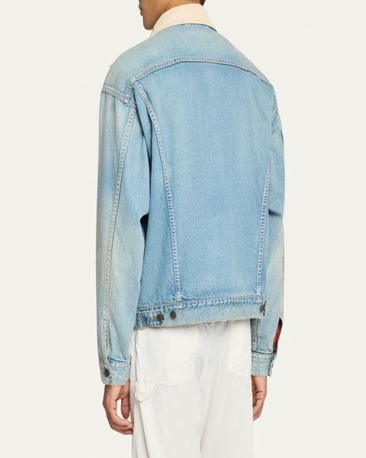 The Row Blue Denim Jacket With Corduroy Collar for men