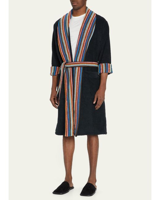 Paul Smith Blue Artist Stripe Towelling Dressing Gown Robe for men