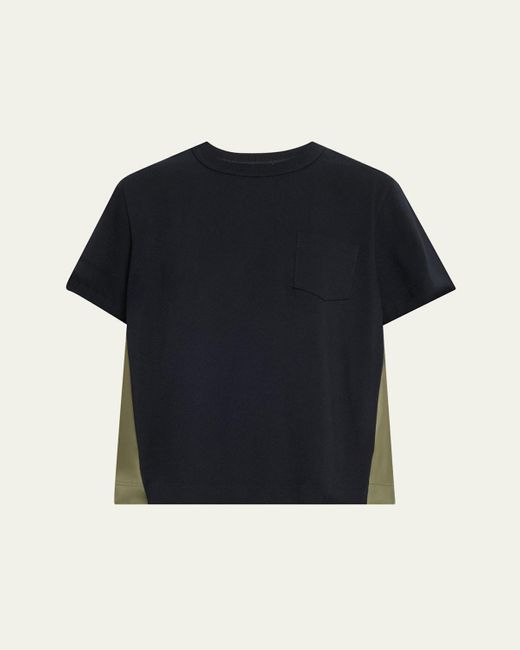Sacai Blue Hybrid Nylon Twill Pleat Back Tee