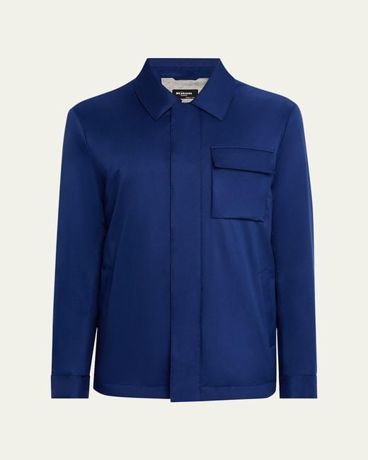 Kiton Men's Blue Covered-Zip Shirt Jacket