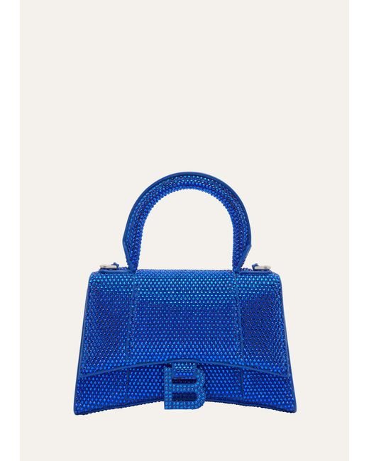 Balenciaga Blue Hourglass Xs Strass Suede Top-handle Bag