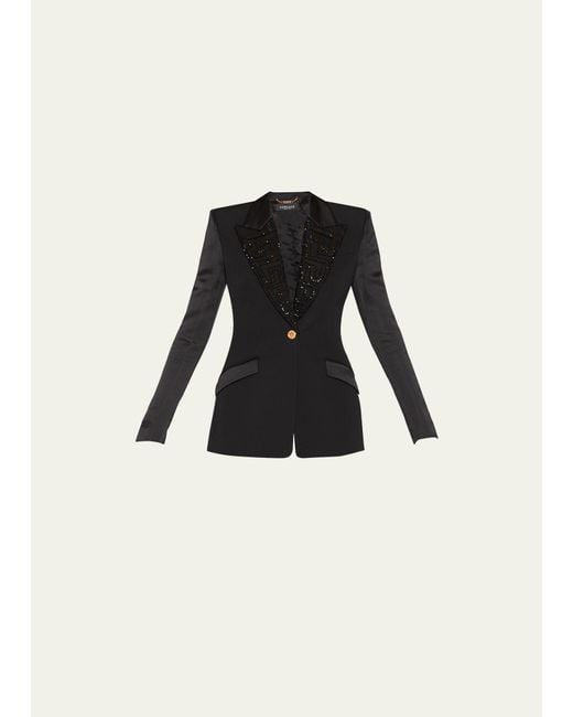 Versace Black Greca Crystal Grain De Poudre Evening Jacket