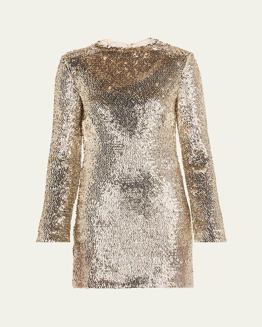 Jonathan Simkhai Opal Sequined Long-Sleeve Mini Dress in Natural | Lyst
