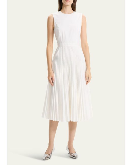 Theory Natural Pleated-skirt Sleeveless Midi Dress