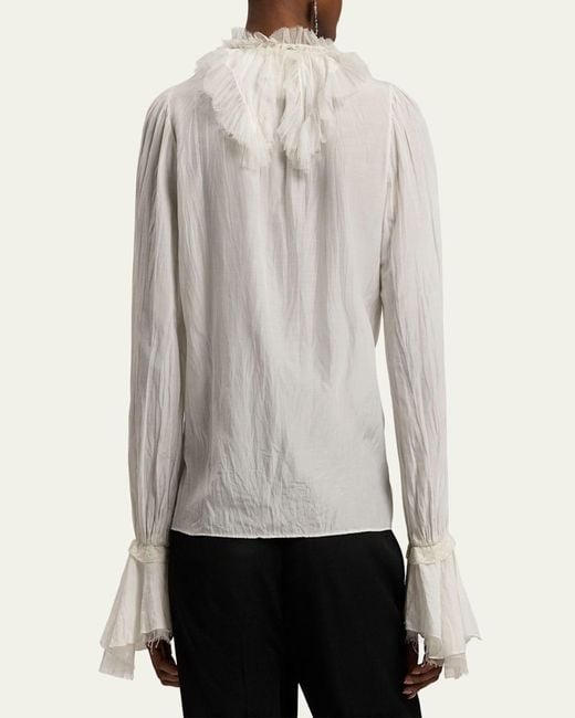 Ralph Lauren Natural Kensley Cotton-Silk Voile Ruffle Blouse