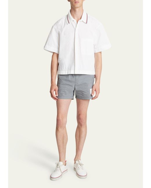 Thom Browne Natural Cotton Seersucker Knit Collar Shirt for men