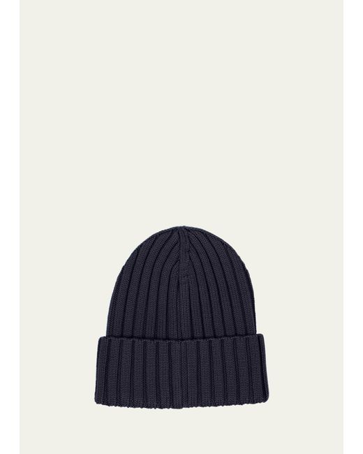 Moncler Blue Ribbed Wool Beanie With Logo Patch