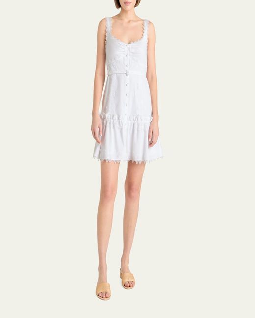 Cinq À Sept White Aziza Embellished Button-Front Mini Dress