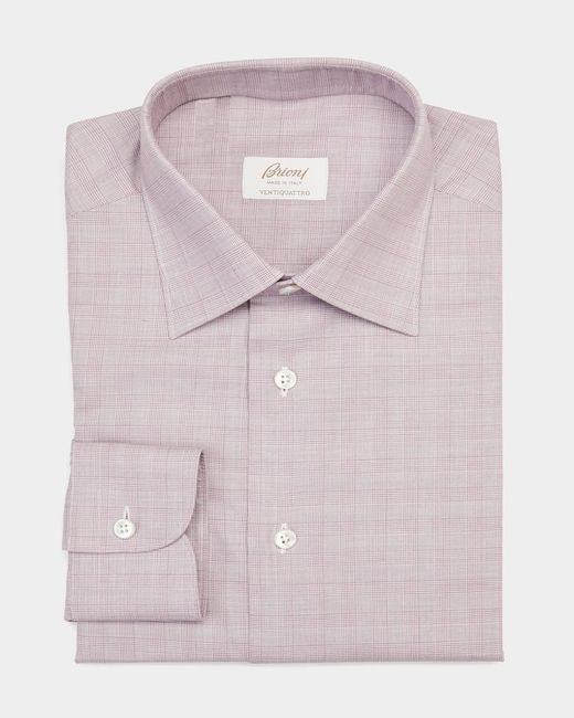 Brioni Pink Plaid-Print Dress Shirt for men