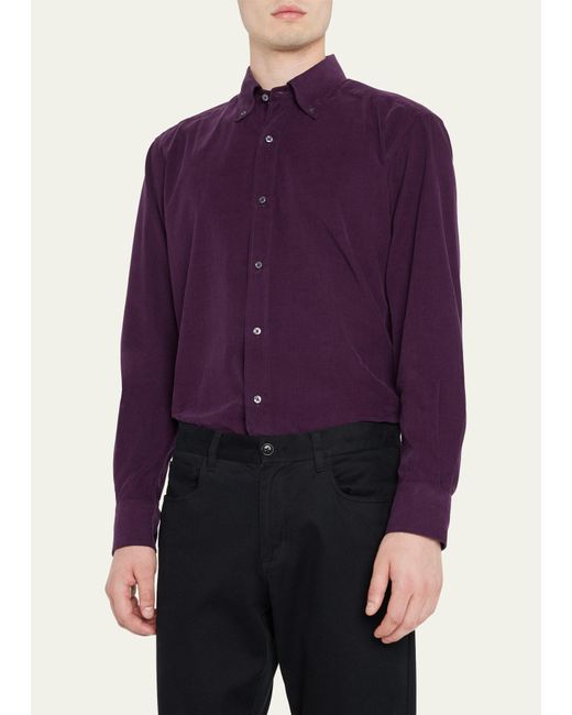 Bergdorf Goodman Purple Micro-corduroy Sport Shirt for men