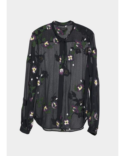 Rag & Bone Black Stevie Sheer Floral Button-front Shirt