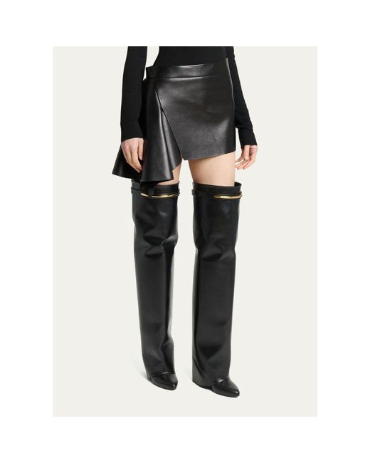 Givenchy Black Leather Draped Mini Skirt