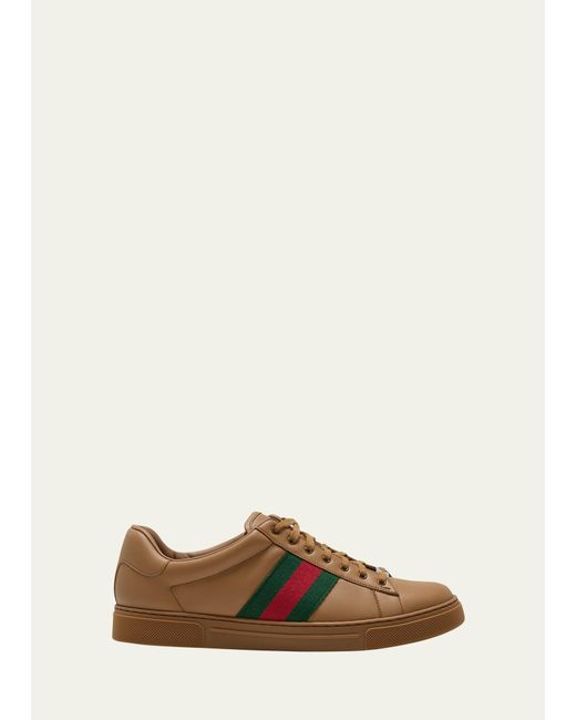 Gucci Natural Ace Leather Low-top Sneakers With Web for men