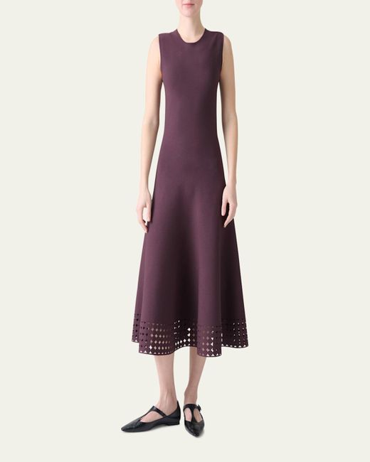 Akris Punto Purple Dot Lace-Hem Sleeveless Midi Dress