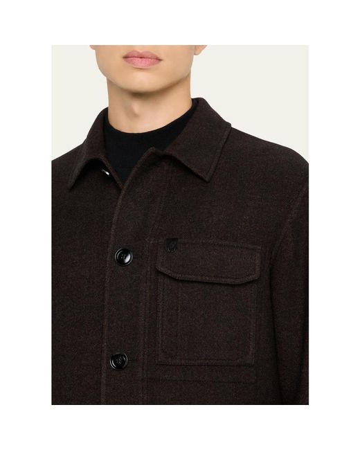 Brioni Black Wool Herringbone Overshirt for men