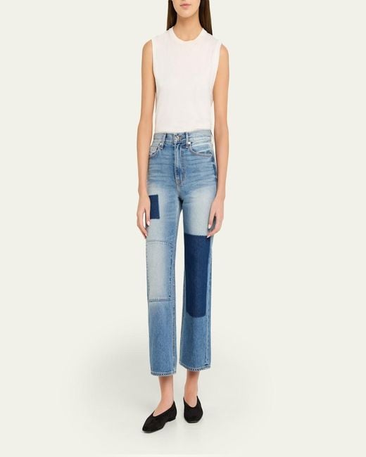 Veronica Beard Blue Dylan Patchwork High-Rise Ankle Jeans