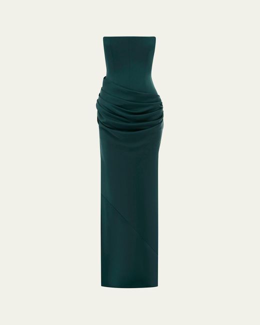 Alex Perry Green Strapless Draped Satin Crepe Gown