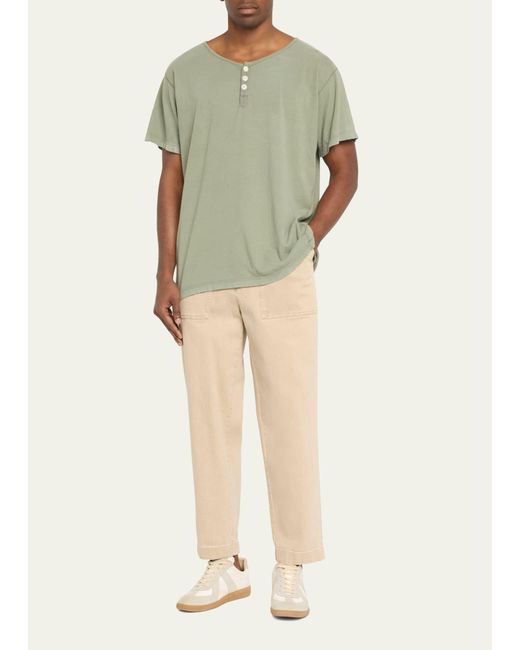 Greg Lauren Green Faded Jersey Henley Shirt for men