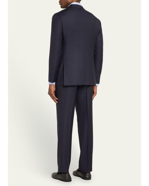 Kiton Blue Solid Wool Twill Suit for men
