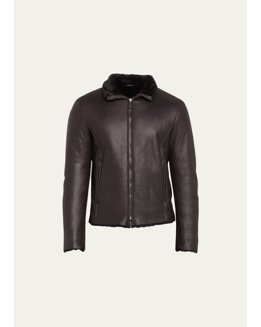 Giorgio Armani Black Shearling-lined Leather Jacket for men