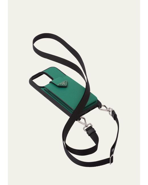 Prada Saffiano Logo-Plaque Smartphone Case - Green for Men