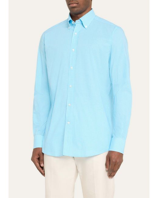 Bergdorf Goodman Blue Cotton Gingham Check Sport Shirt for men