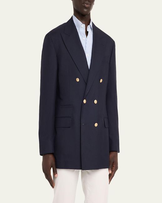 Brunello Cucinelli Blue Virgin Wool Double-Breasted Jacket for men