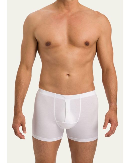 Hanro White Cotton Sensation Boxer Briefs (longer Leg) for men