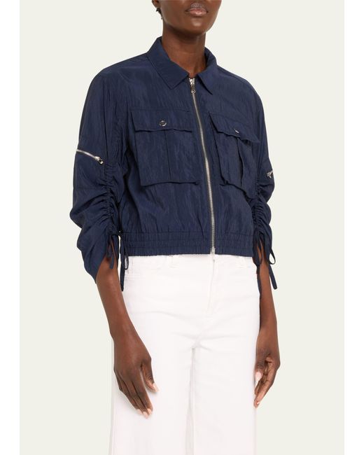 Cinq À Sept Blue Genevieve Nylon Cropped Zip-front Jacket