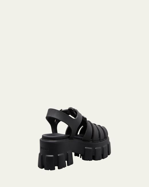 Prada Black Rubber Logo Chunky-Sole Fisherman Sandals