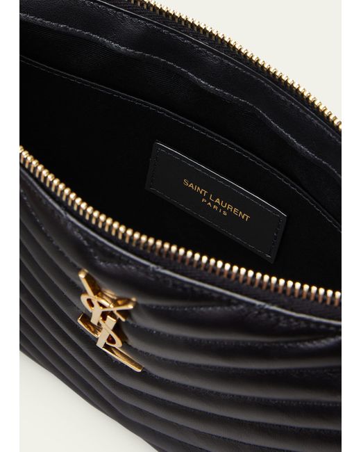 Saint Laurent Black Ysl Monogram Small Pouch In Smooth Leather
