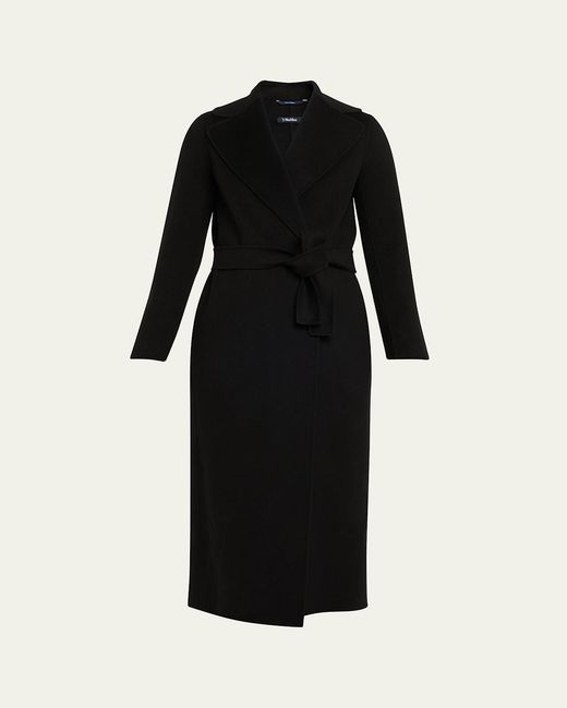 Max Mara Black Poldo Wool Long Wrap Coat
