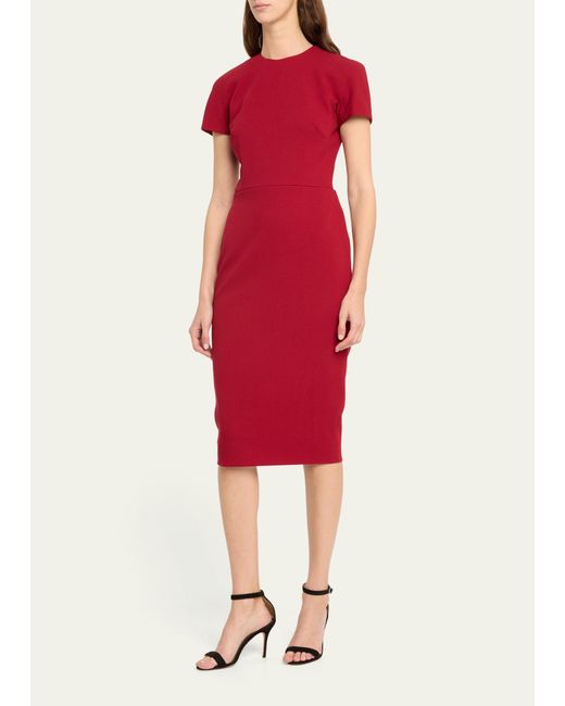 Victoria Beckham Red T-shirt Fitted Midi Dress With Back Zipper