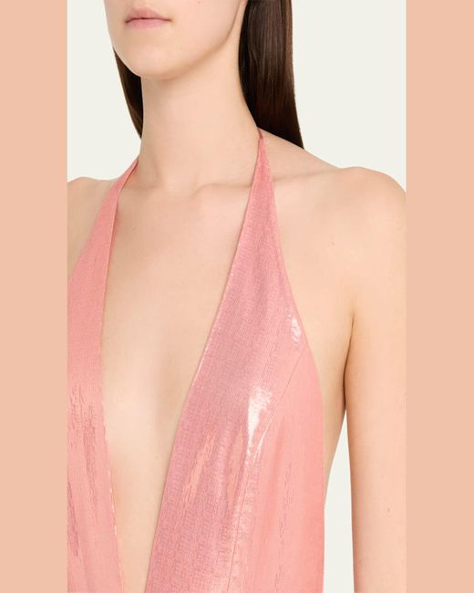ALICE+OLIVIA メタリックシフォン マキシドレス ADALYN Alice + Olivia Adalyn Pleated Metallic Halter Maxi Dress in