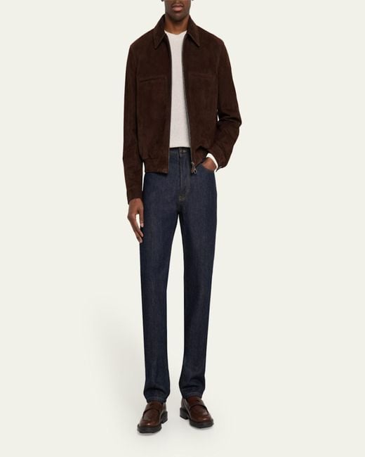 Loro Piana Brown Kane Doeskin Suede Bomber Jacket for men