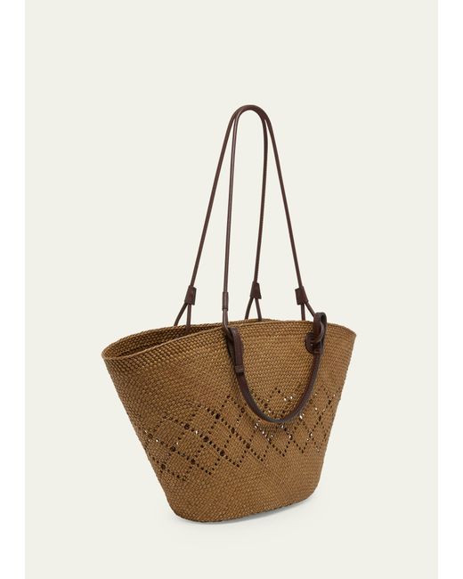Loewe Natural X Paula's Ibiza Medium Anagram Basket Tote Bag In Iraca Palm With Leather Handles