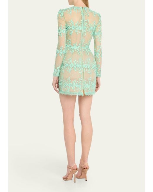 Bronx and Banco Green Masey Applique And Floral Lace Mini Dress