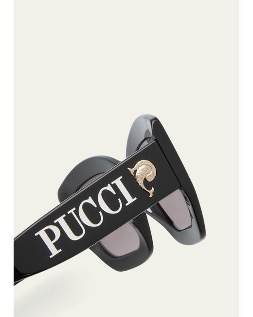 Emilio Pucci Gray Oversized Logo Acetate & Metal Sunglasses