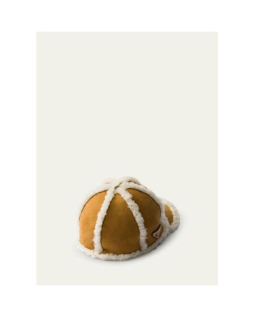 Prada Natural Suede & Lamb Shearling Baseball Cap