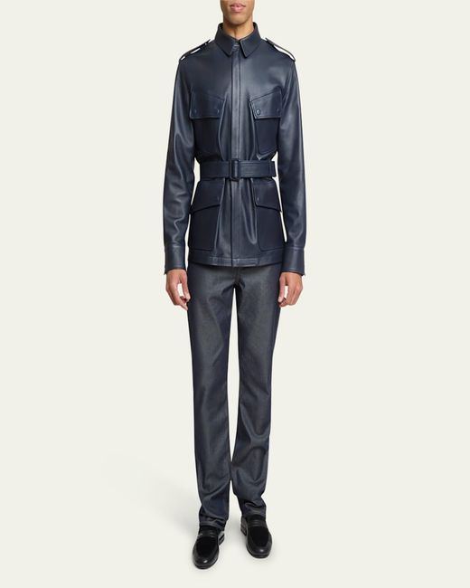 Givenchy Blue Leather Safari Jacket for men