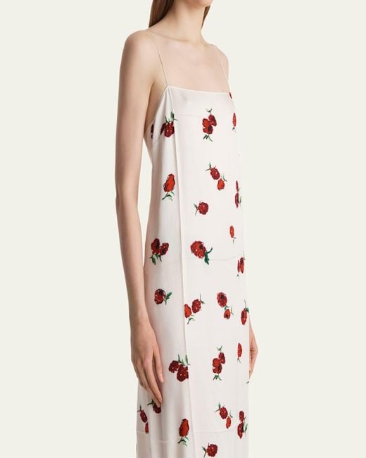 Khaite Pink Sicily Floral-Print Silk Midi Slip Dress