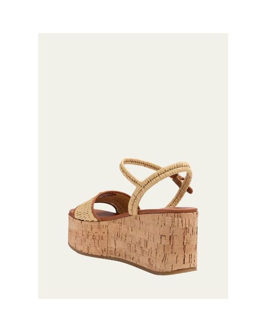 Prada Natural 75Mm Triangle Logo Raffia Platform Sandals