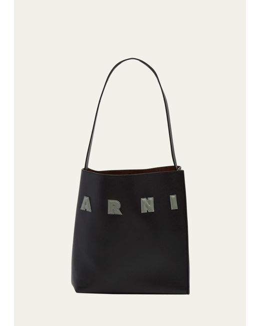 Marni Black Museo Small Logo Calfskin Tote Bag