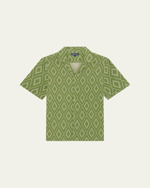 Frescobol Carioca Green Roberto Raffia-Print Camp Shirt for men