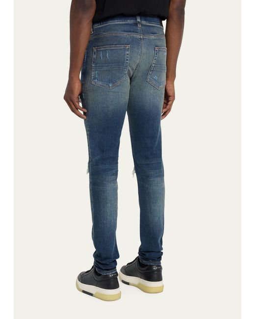 Amiri Blue Mx1 Leather Patch Skinny Jeans for men
