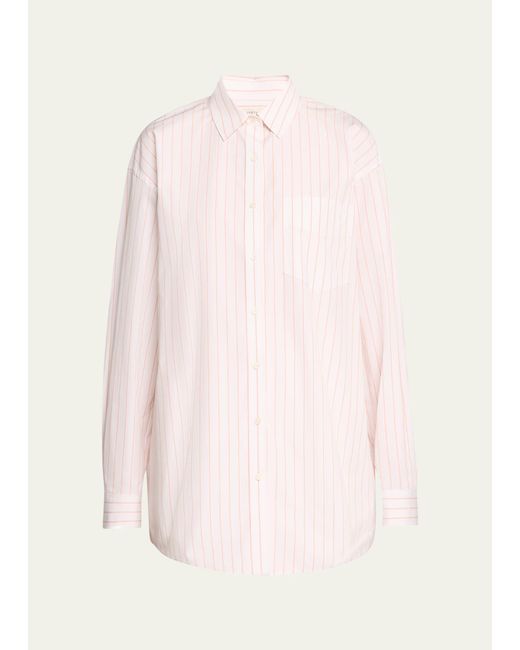 Lafayette 148 New York Pink Oversized Striped Boyfriend Shirt