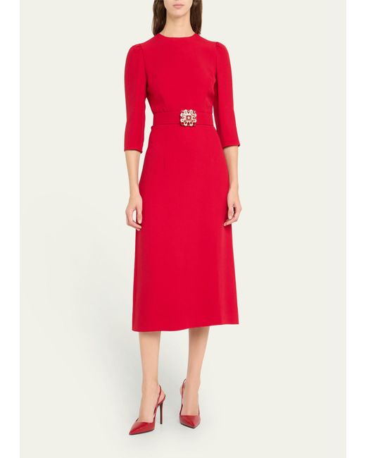Andrew Gn Red Three-quarter Belted Midi Dress