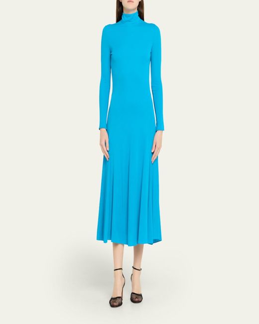 Alaïa Blue Heart Cutout Turtleneck Long-Sleeve Maxi Dress