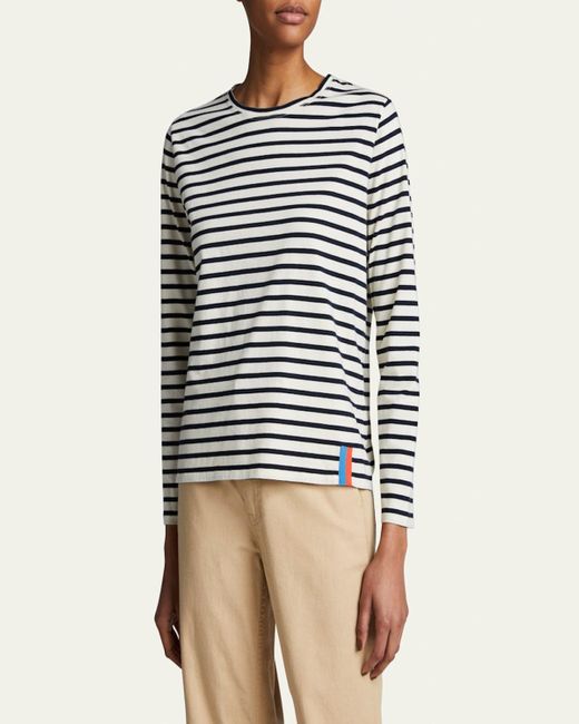 Kule Multicolor Crewneck Long-Sleeve Striped Cotton Top